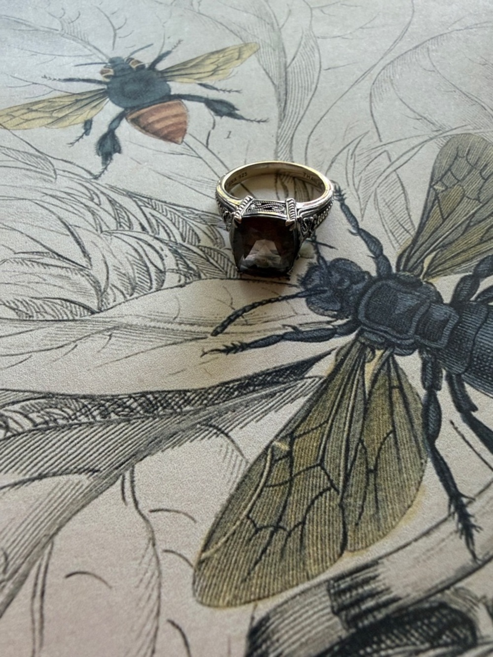 Sterling Silver Ring with Smoky Quartz Center